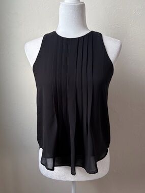 Ann Taylor Petite Pleated Blouse Black Sleeveless Keyhole Back Chiffon XSP